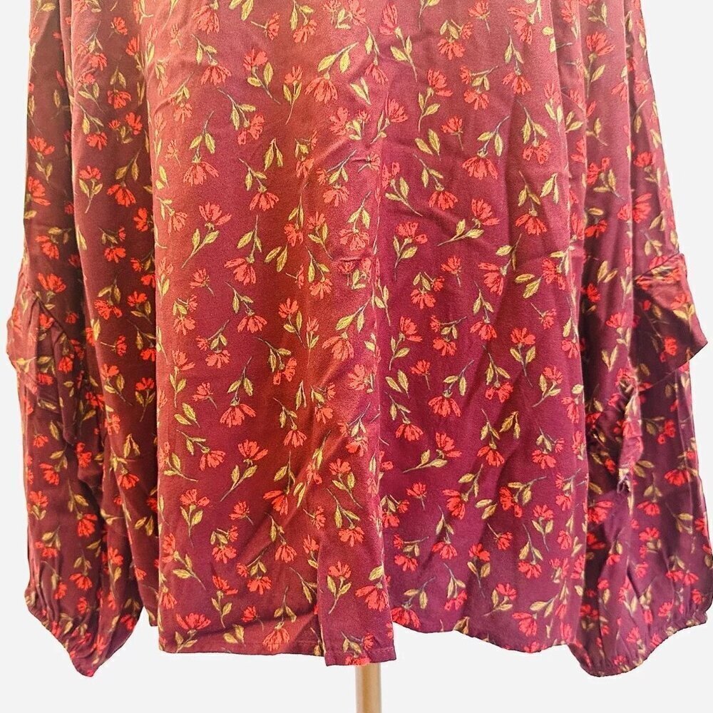 NWT SONOMA Women Long Sleeve Keyhole Neck Pullover Red Floral Shirt Plus Sz 2X - Picture 7 of 12